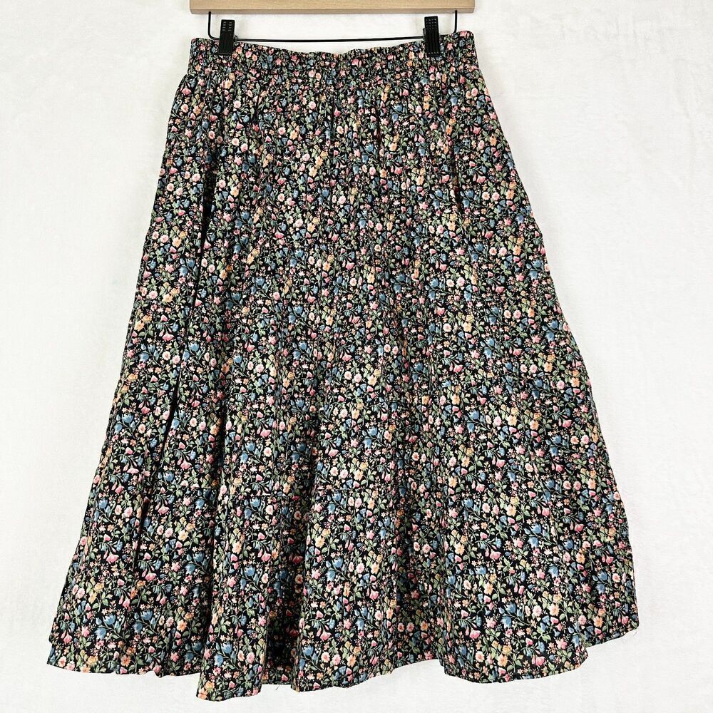 Vintage Square Up Fashions Ditsy Floral Midi Skirt Size Medium USA Made Cottage